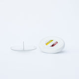 Circle Ink Tag White (New) - No Frequency, side view with pin backer and ink vials visible