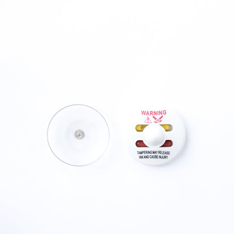 Circle Ink Tag White (New) - Sensormatic Compatible 58KHz, tag body and clear pin dome shown side by side