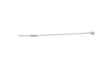 3" Clear Pin Lanyard with Non Sharp Point, laid straight, close up of blunt pin and end fitting