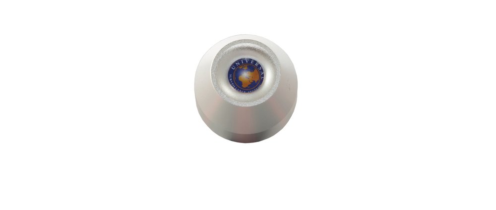 Universal Mini Detacher Chrome (New), top view with Universal globe logo