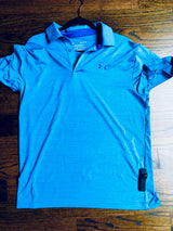Sensormatic SuperTag I Black - 58KHz, attached to the hem of a polo shirt