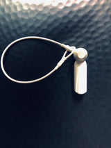 8" White Loop Lanyard (New), close up attached to a white security tag
