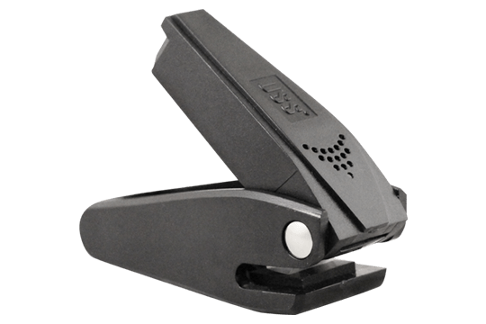 Pinless Raptor Tag Black - Checkpoint Compatible 8.2MHz, shown with clamp open