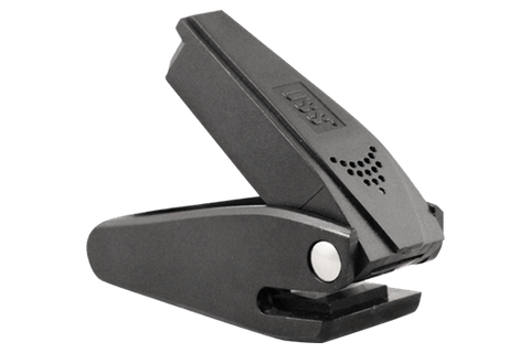 Pinless Raptor Tag Black - Checkpoint Compatible 8.2MHz, shown with clamp open