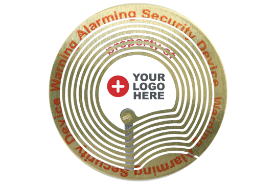 Round Labels - Checkpoint Compatible 8.2MHz - 700 Series, close up showing coil and Your Logo Here print area
